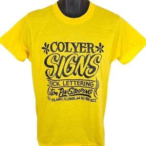 Vintage Colyer Signs T Shirt Mens Size Medium Yellow 80s Blue Island Illinois